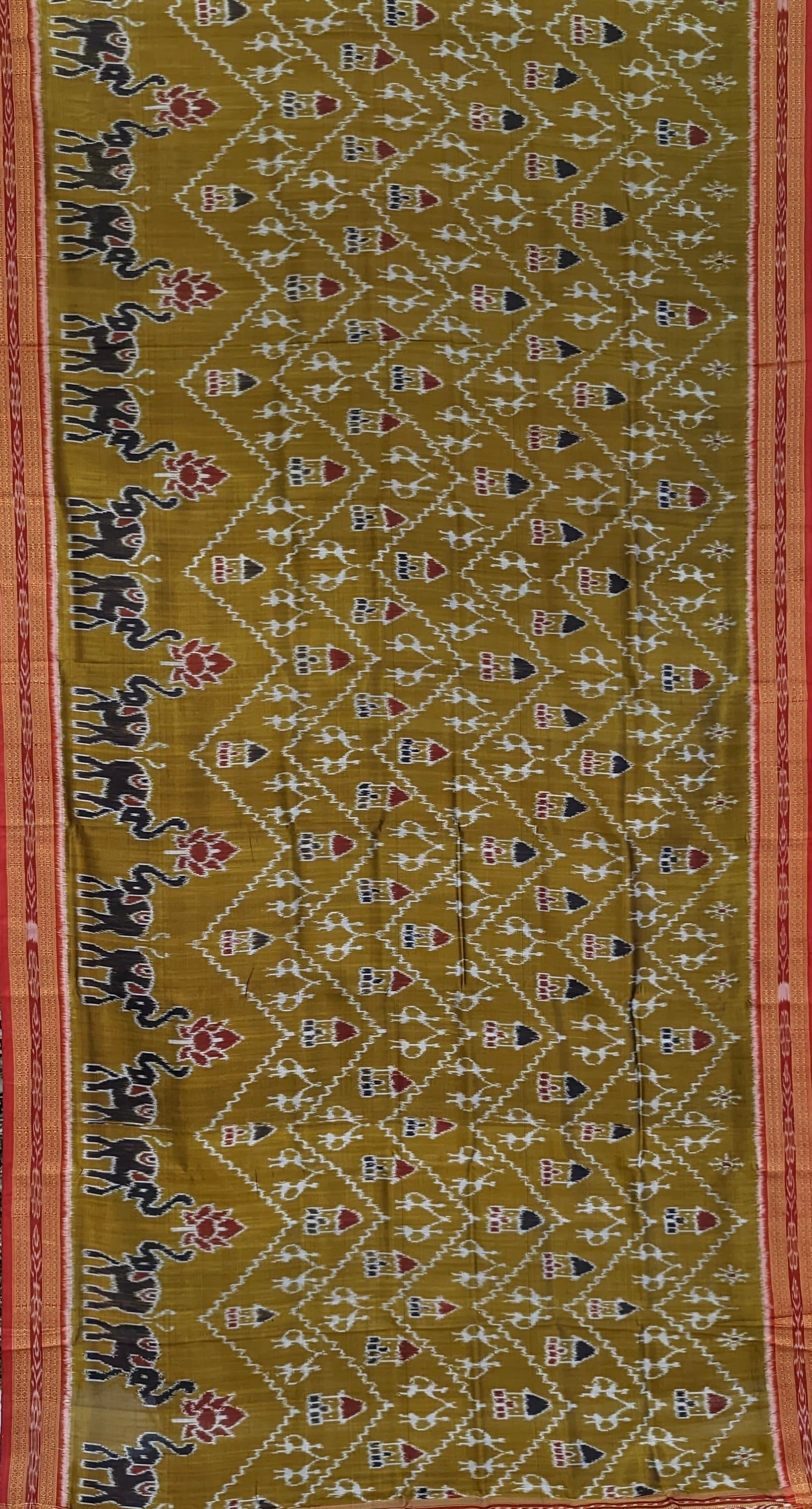 Golden Yellow Tribal Theme Odisha Ikat Khandua Silk Saree