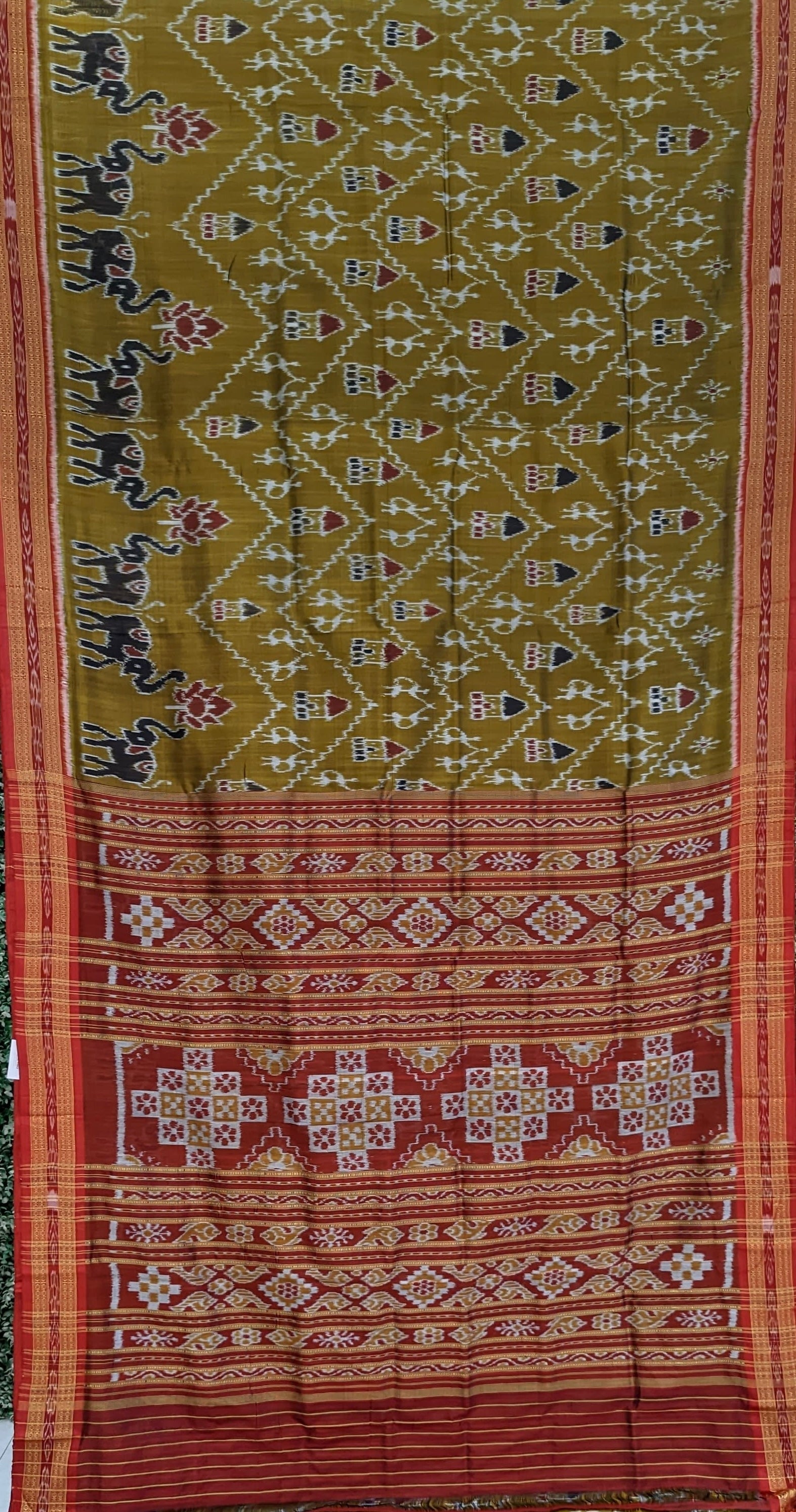 Golden Yellow Tribal Theme Odisha Ikat Khandua Silk Saree