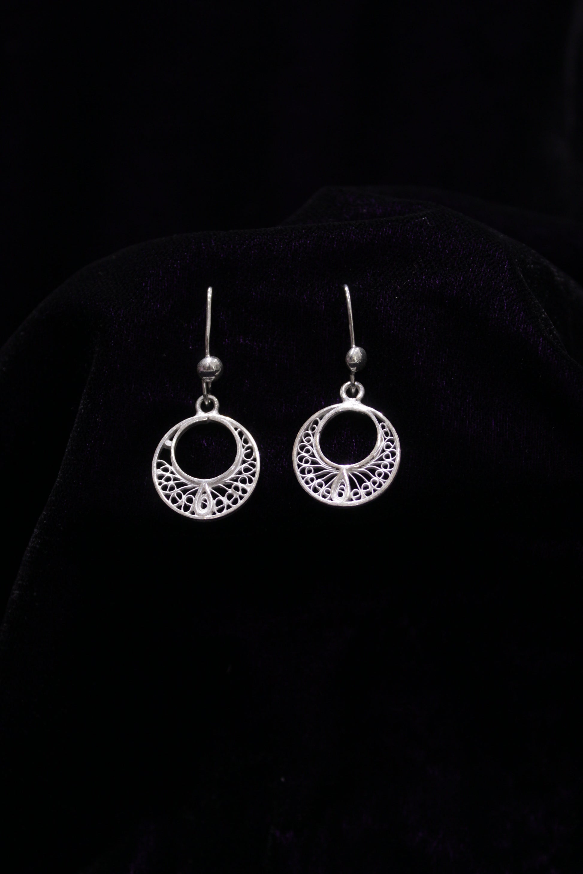 Circular Silver Filigree Earring Set