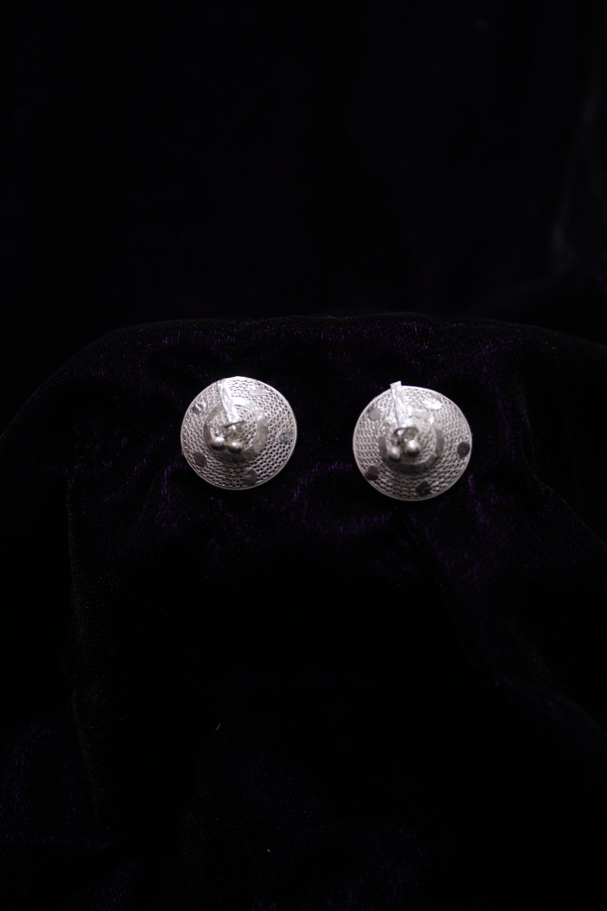 Cone Silver Bead Filigree Earring Stud