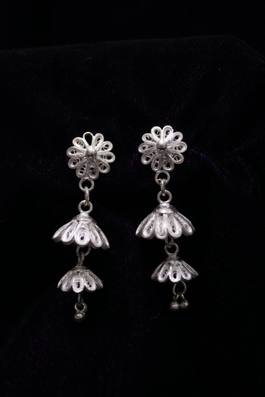 Jhaalar Silver Filigree Earrings