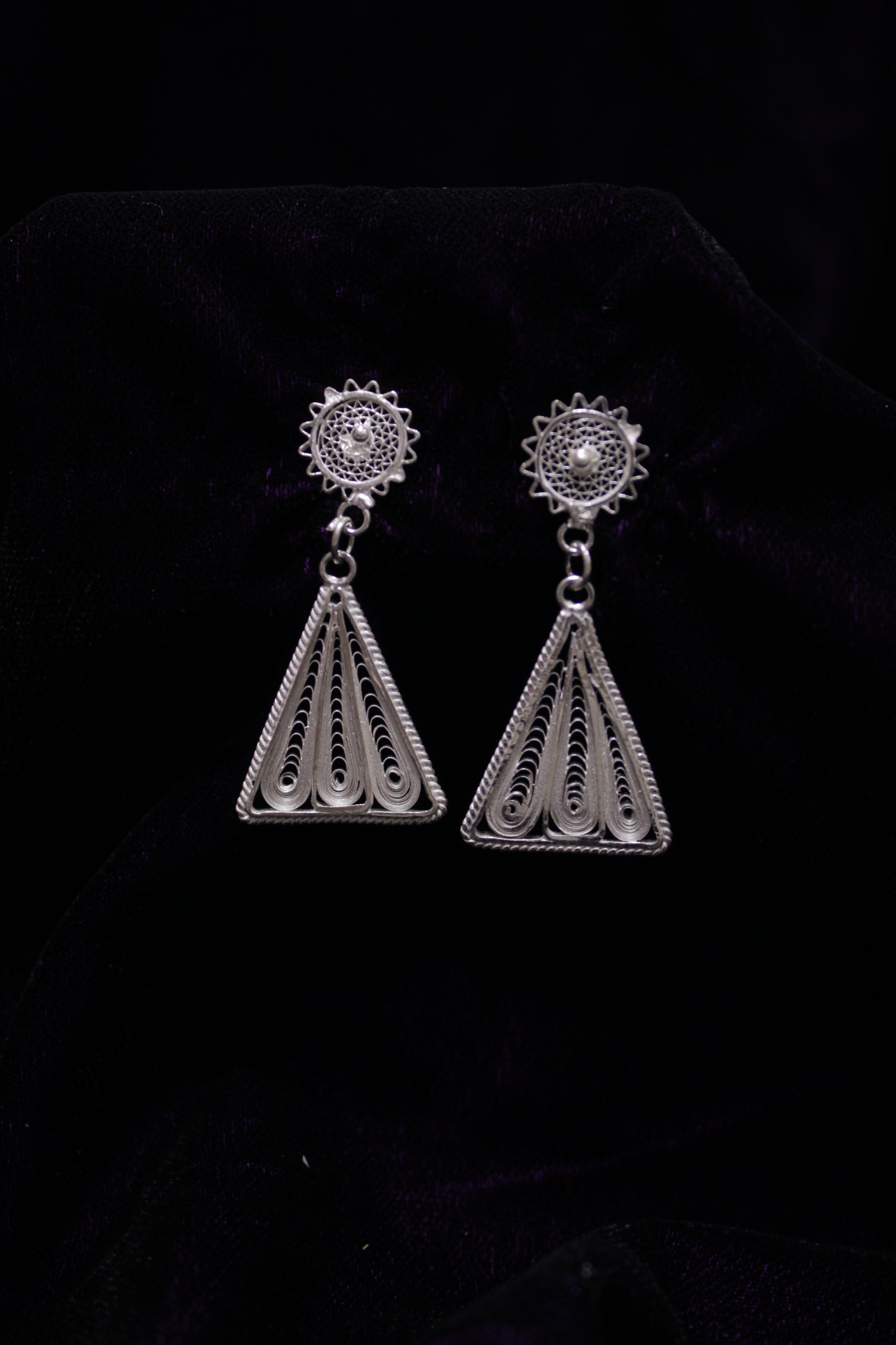 Triangle Designed Silver Filigree Earrings