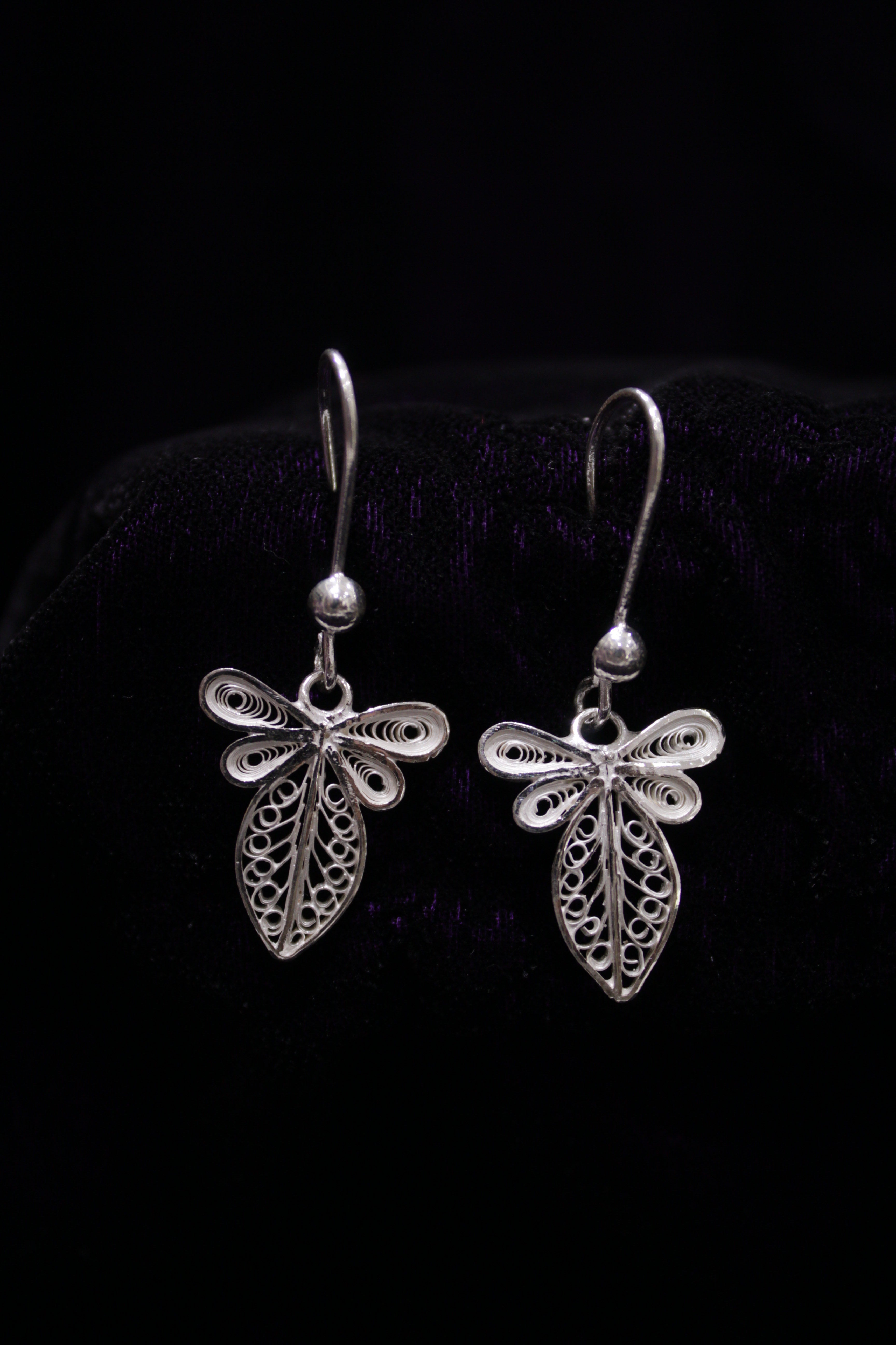 Sterling Leaf Shape Silver Filigree Earring Set