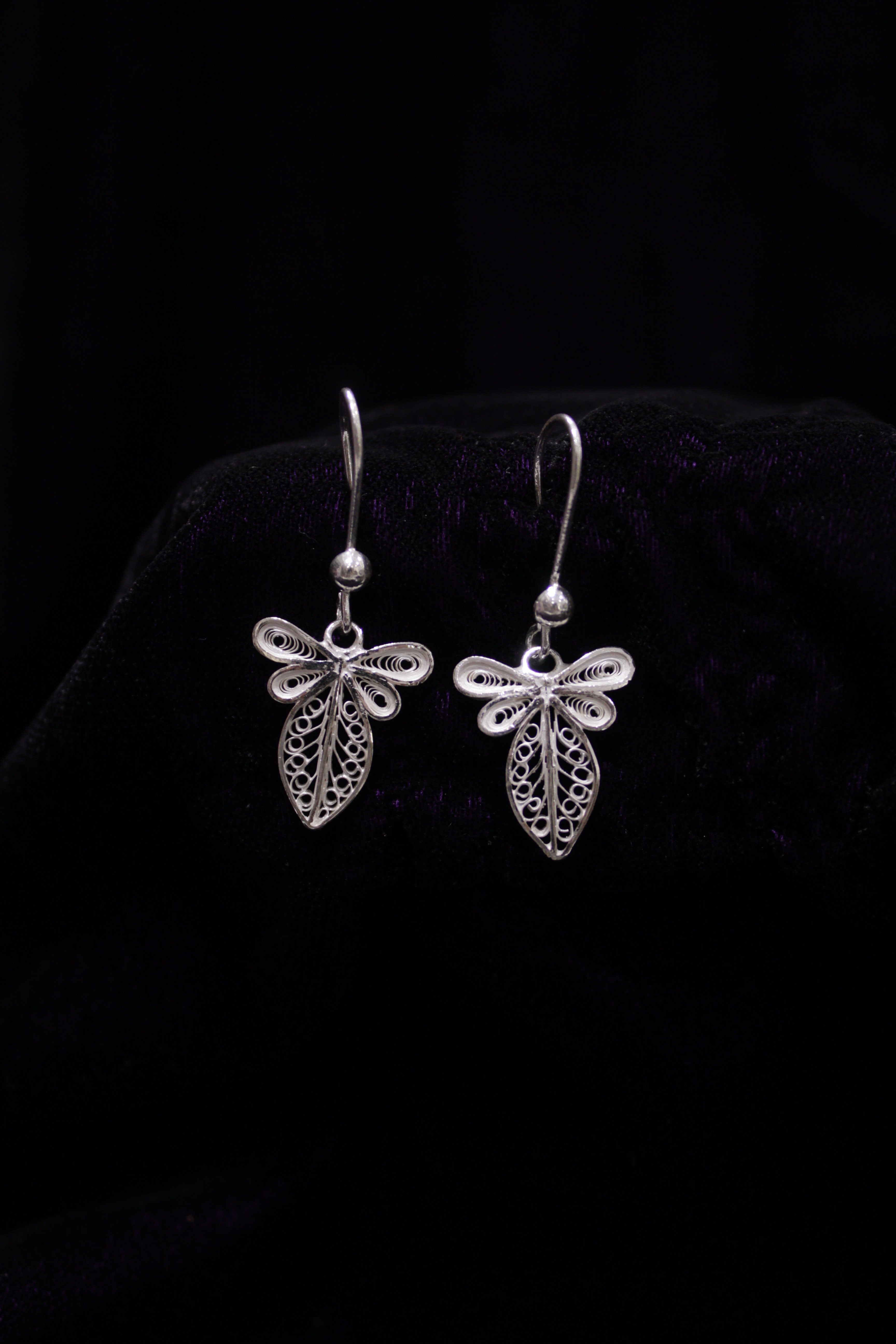 Sterling Leaf Shape Silver Filigree Earring Set