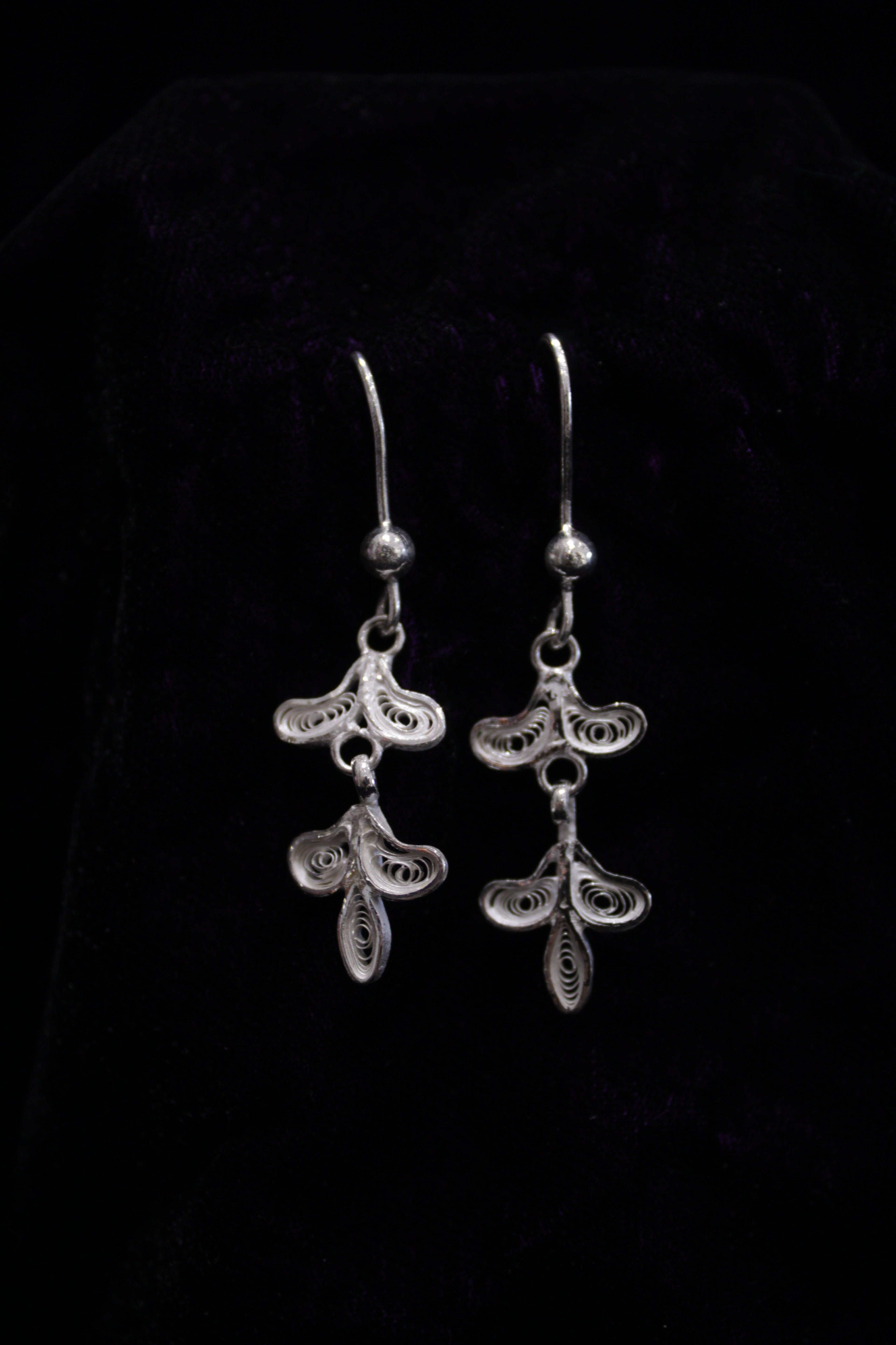 Sterling Leaf Shape Silver Filigree Earring Set