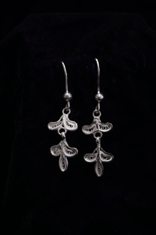 Sterling Leaf Shape Silver Filigree Earring Set