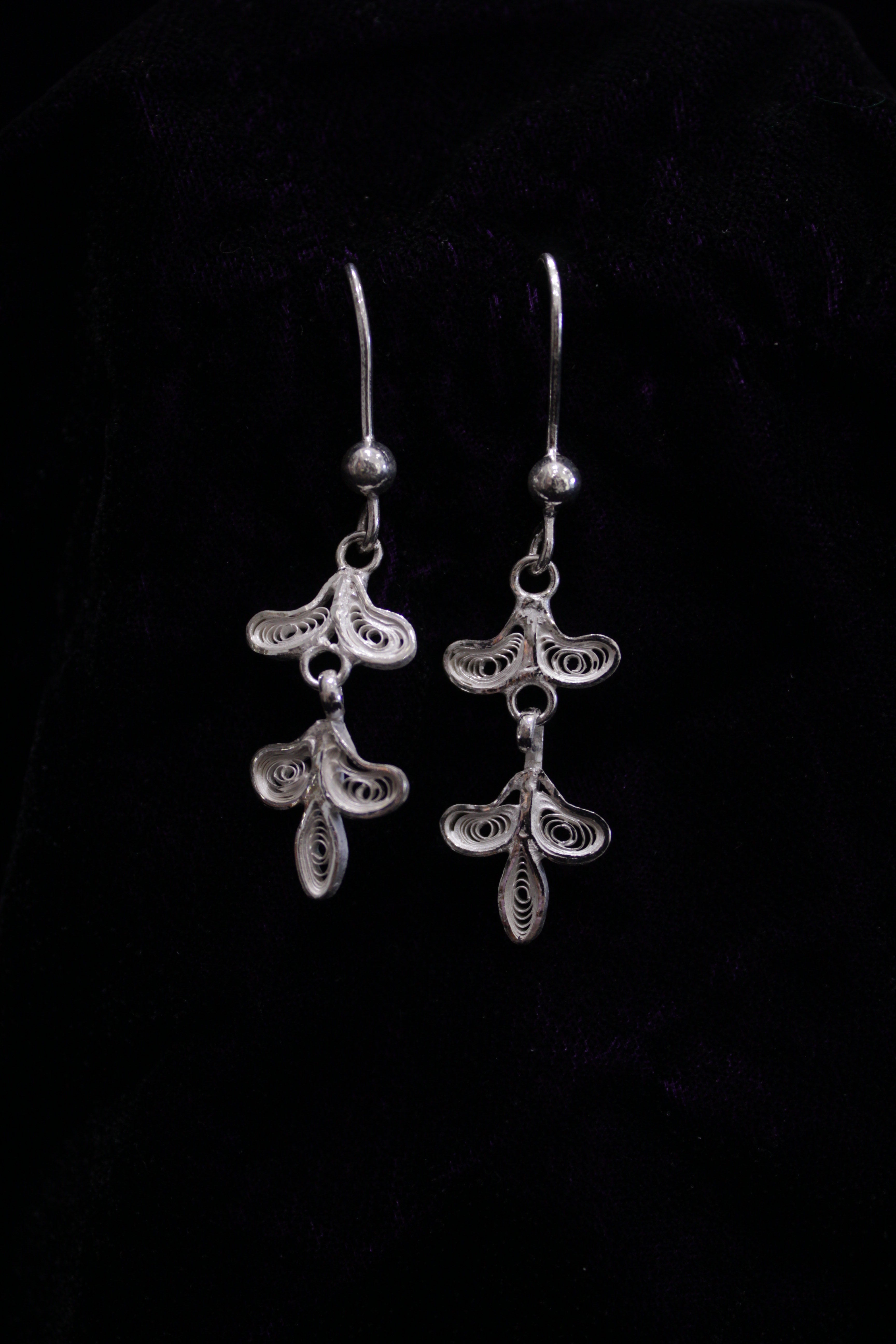 Sterling Leaf Shape Silver Filigree Earring Set