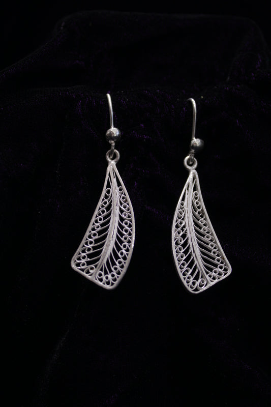 Designed Silver Bead Filigree Earrings