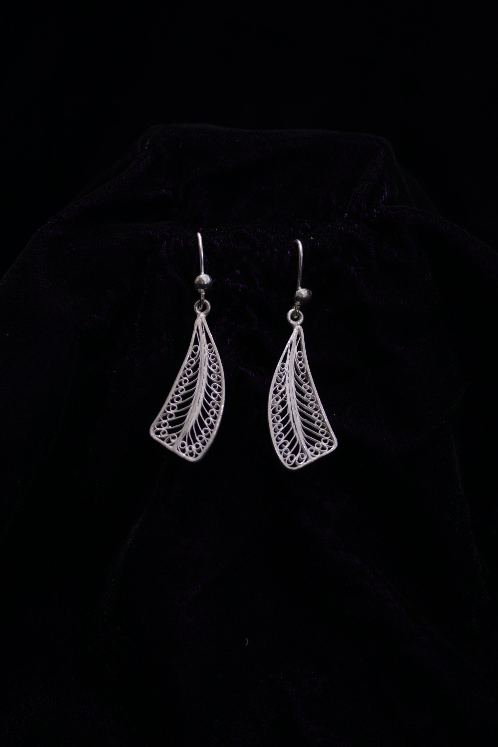 Designed Silver Bead Filigree Earrings