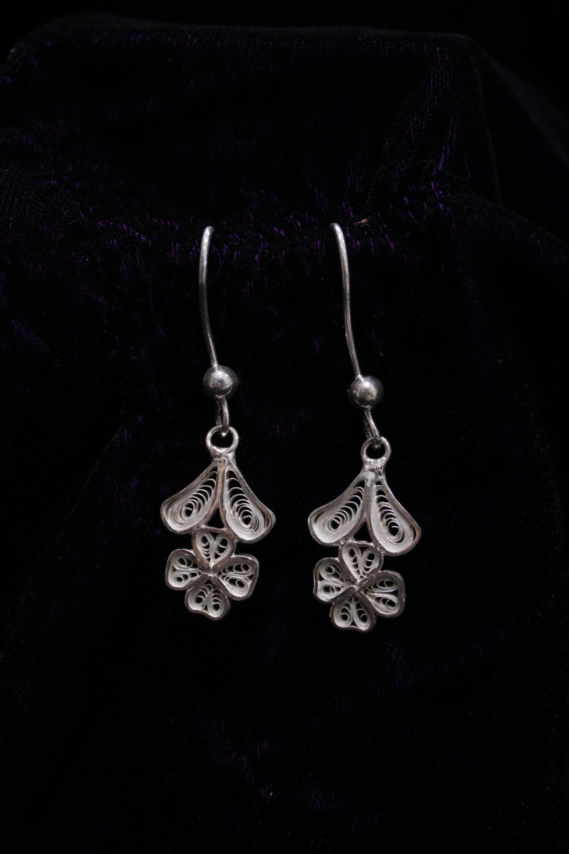 Floral Designed Silver Filigree Earrings