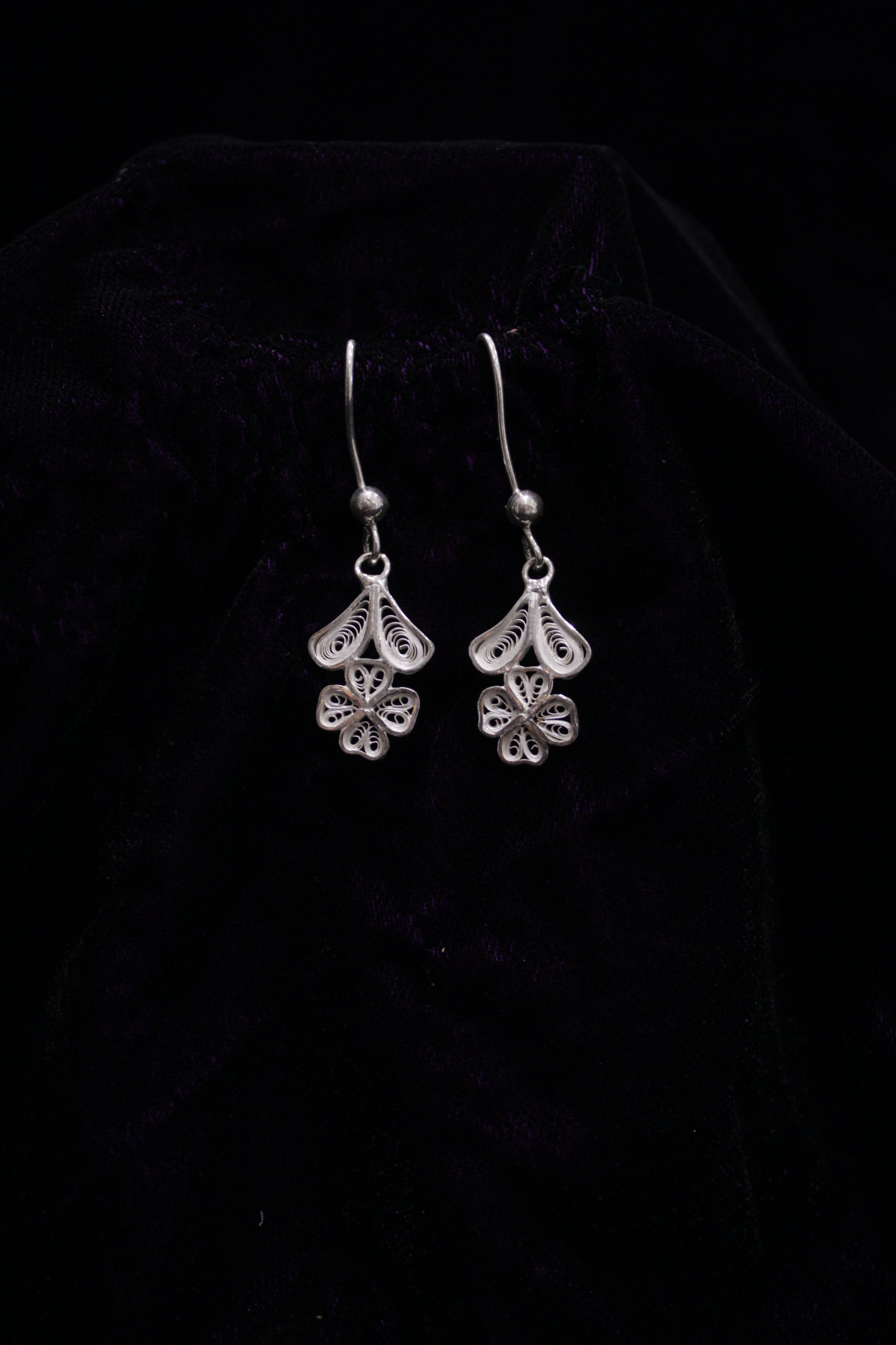 Floral Designed Silver Filigree Earrings