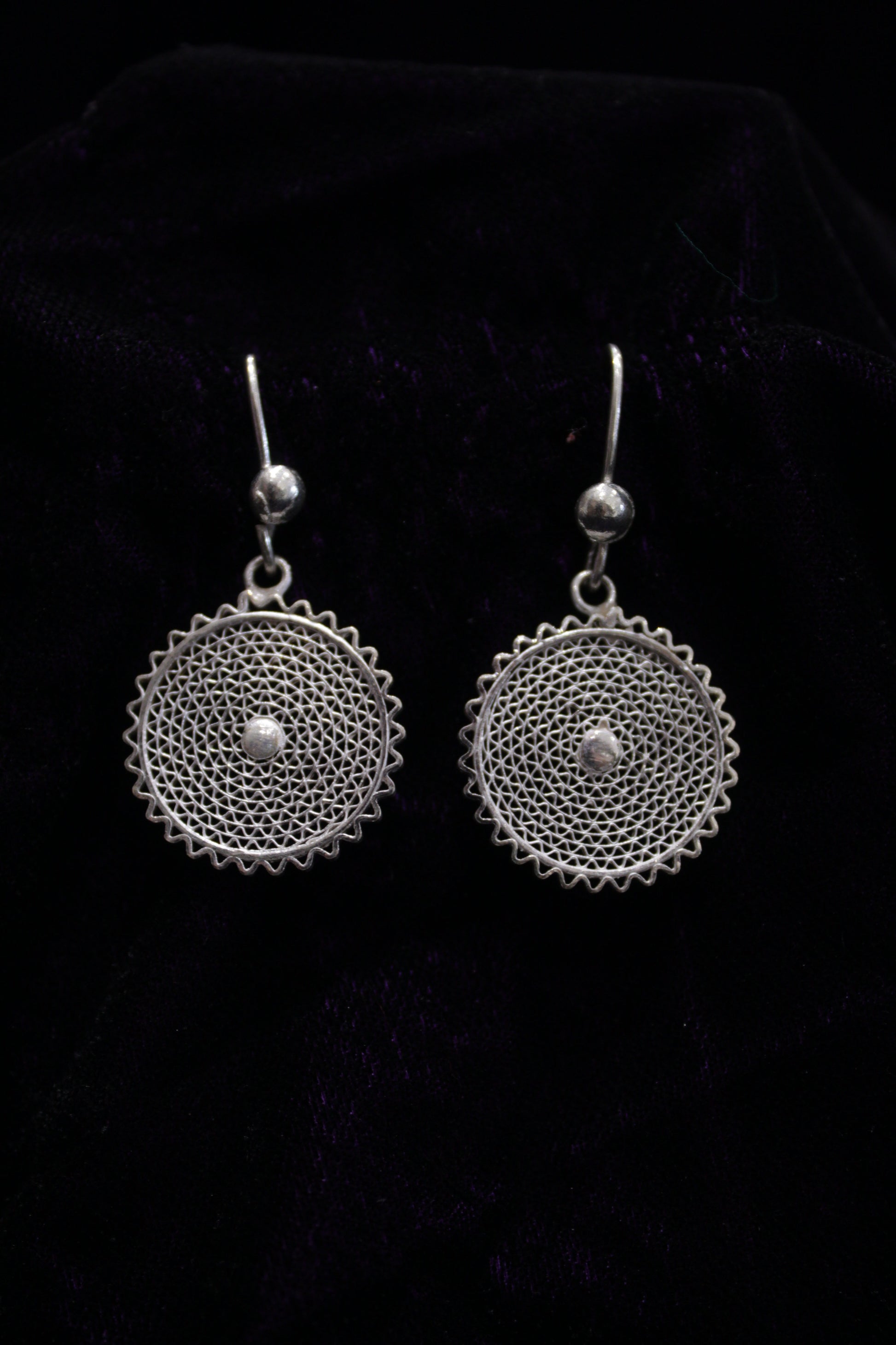 Circular Web Medial Silver Filigree Earring