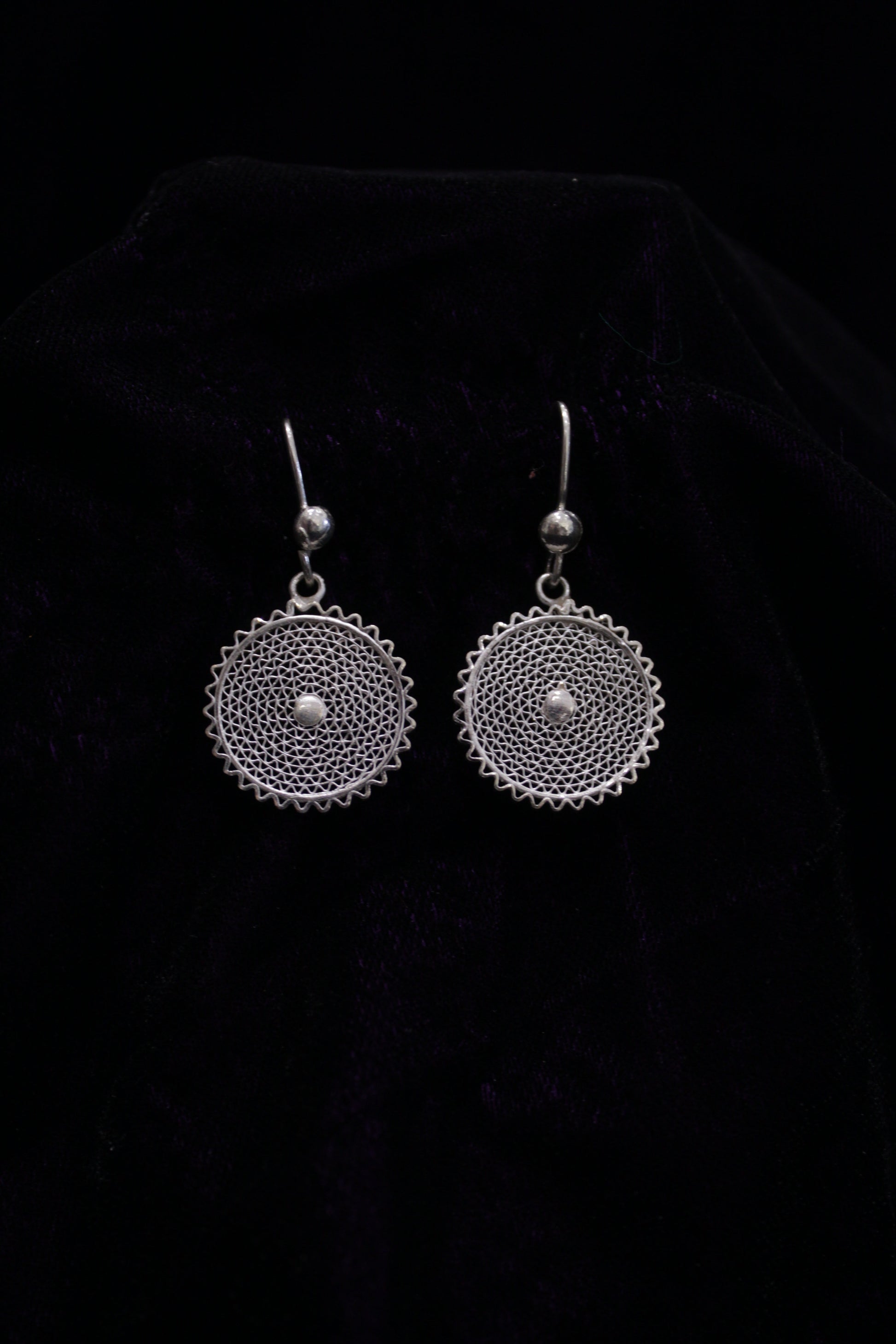 Circular Web Medial Silver Filigree Earring