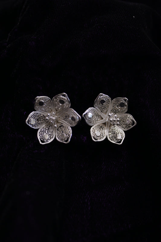 Floral Silver Filigree Earring Stud