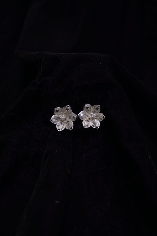 Floral Silver Filigree Earring Stud