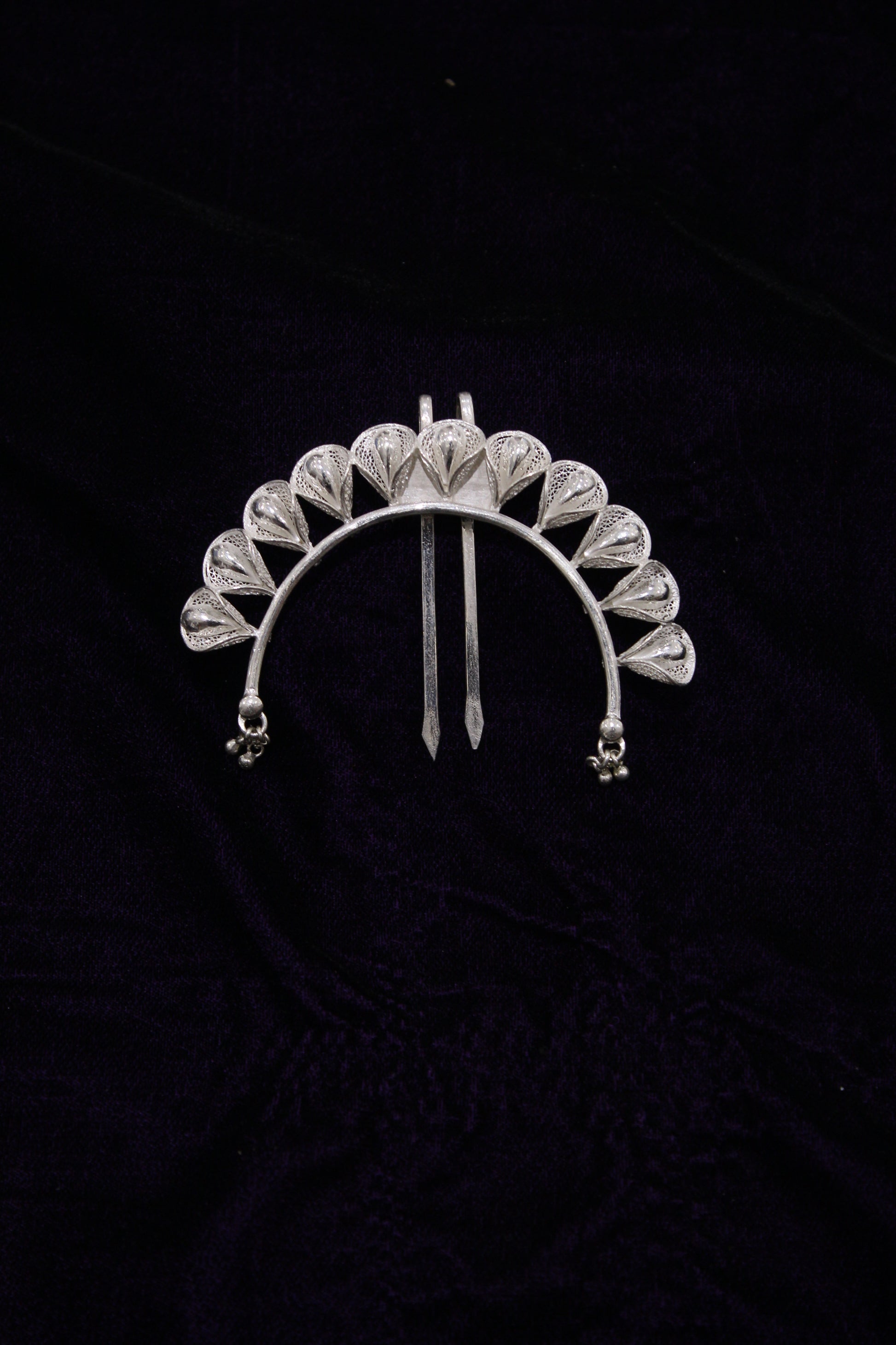 Bouquet Design Silver Filigree Hair Pin