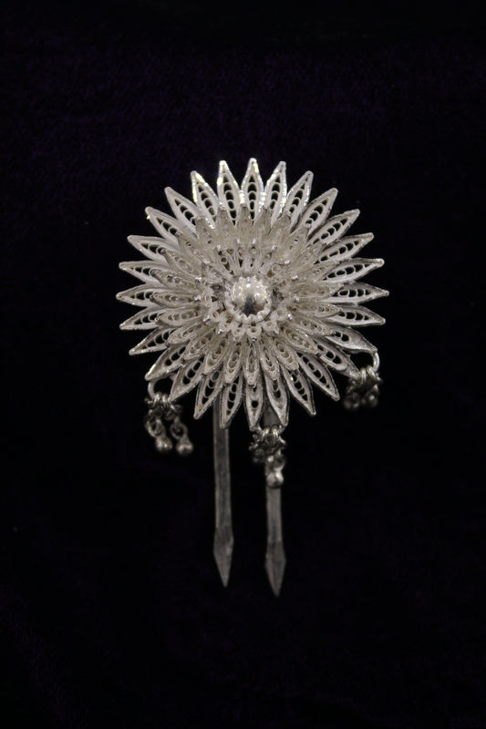 Lotus Design Silver Filigree Hair Pin