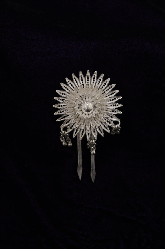 Lotus Design Silver Filigree Hair Pin