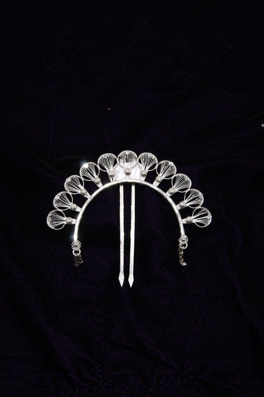 Designer Silver Filigree Hair Pin