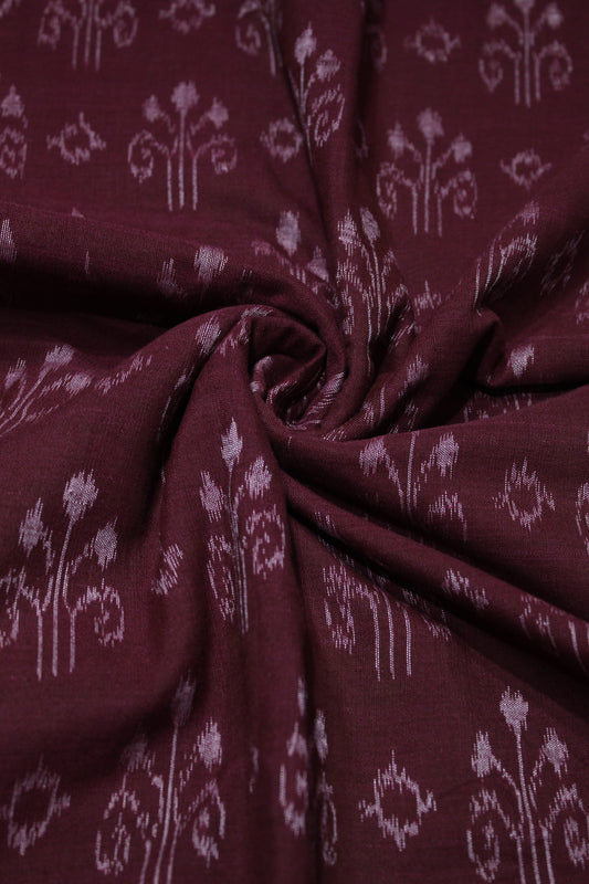 Deep Wine Jhoti Theme Sambalpuri Ikat Cotton Fabric