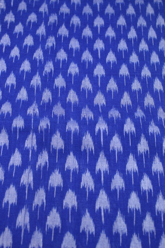 Blue Mushroom Theme Sambalpuri Ikat Cotton Fabric