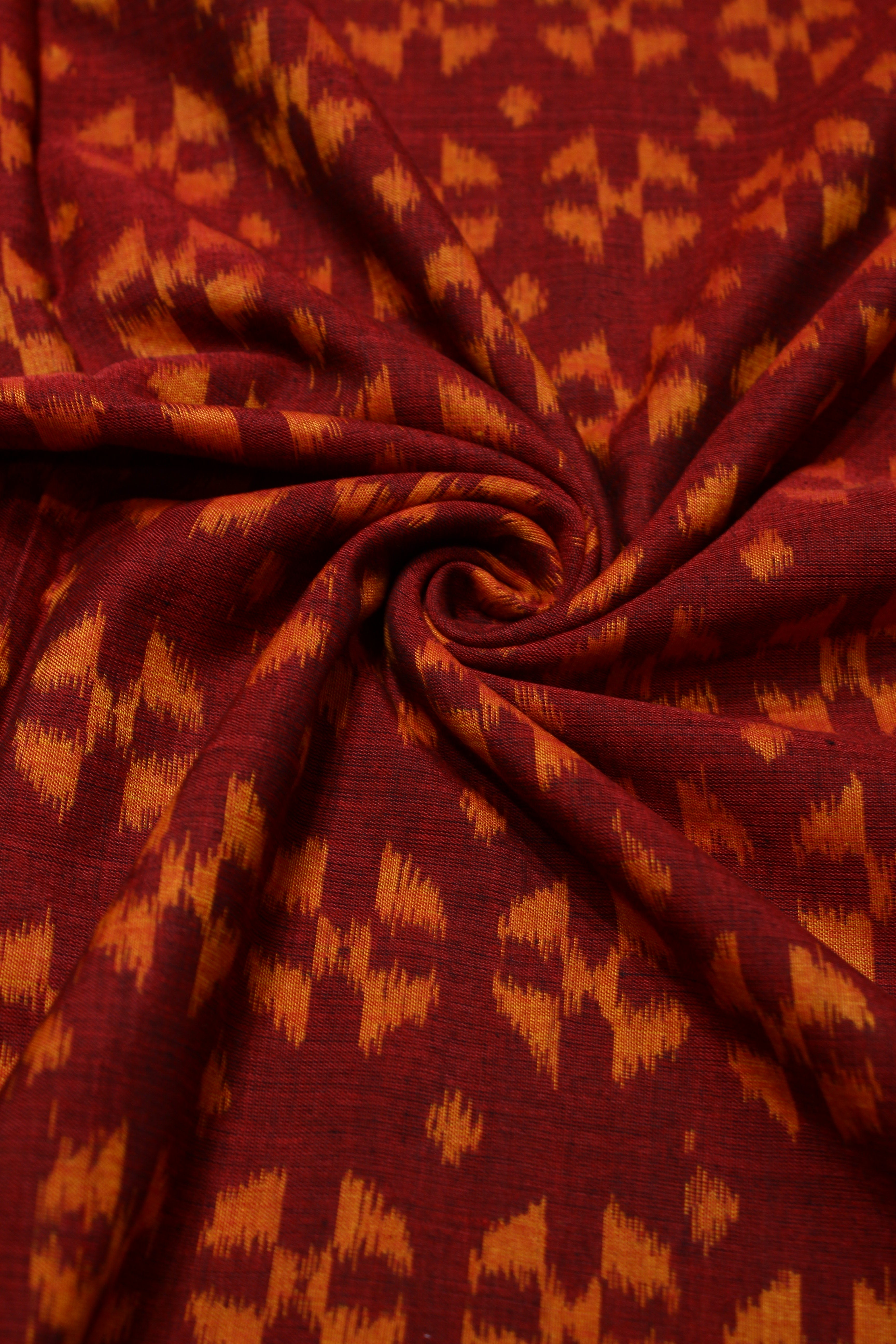 Maroon Orange Sambalpuri Ikat Cotton Fabric