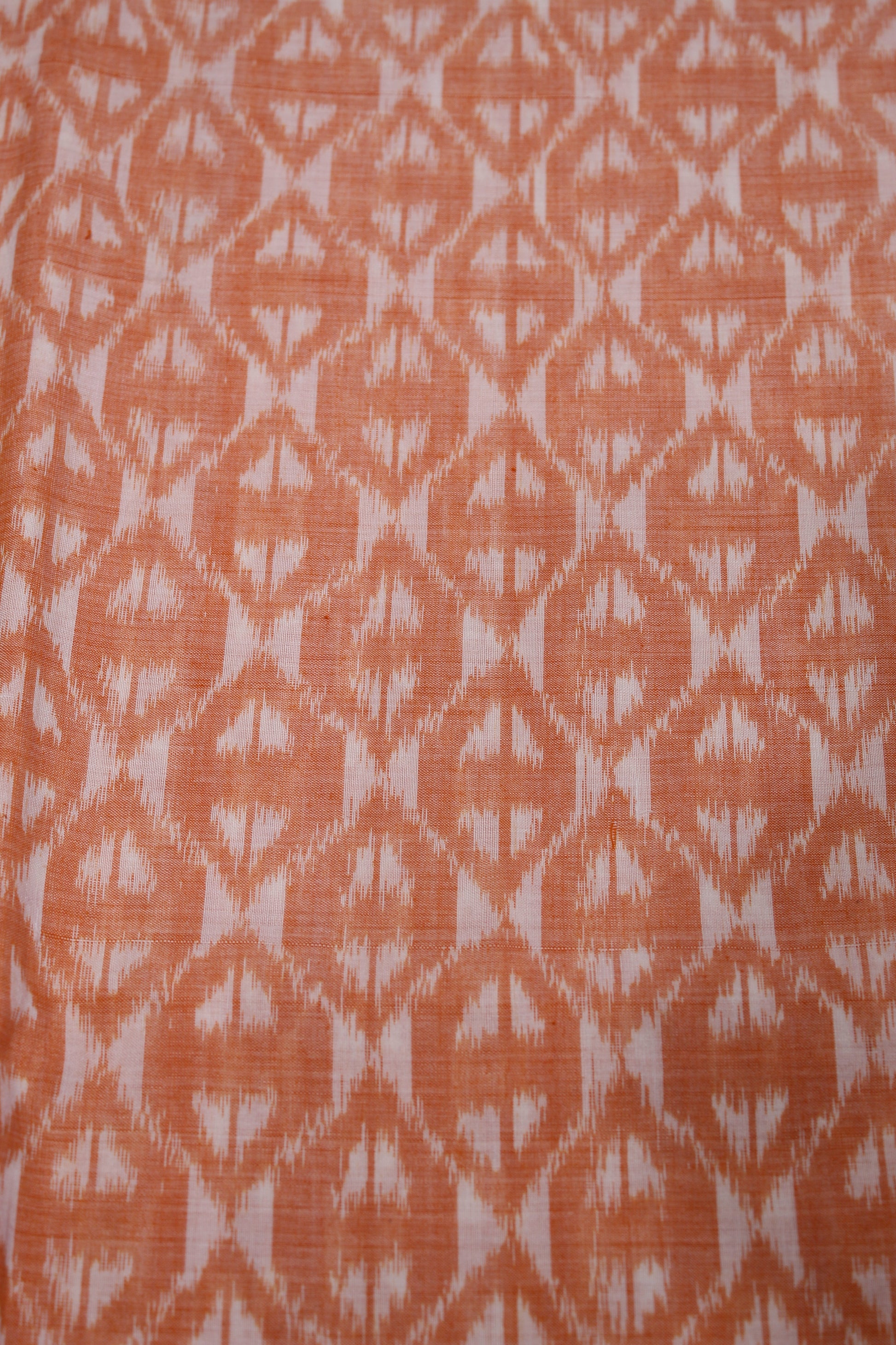 Orange White Symbolic Sambalpuri Ikat Cotton Fabric