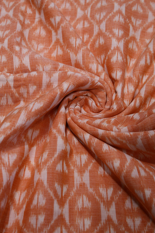 Orange White Symbolic Sambalpuri Ikat Cotton Fabric