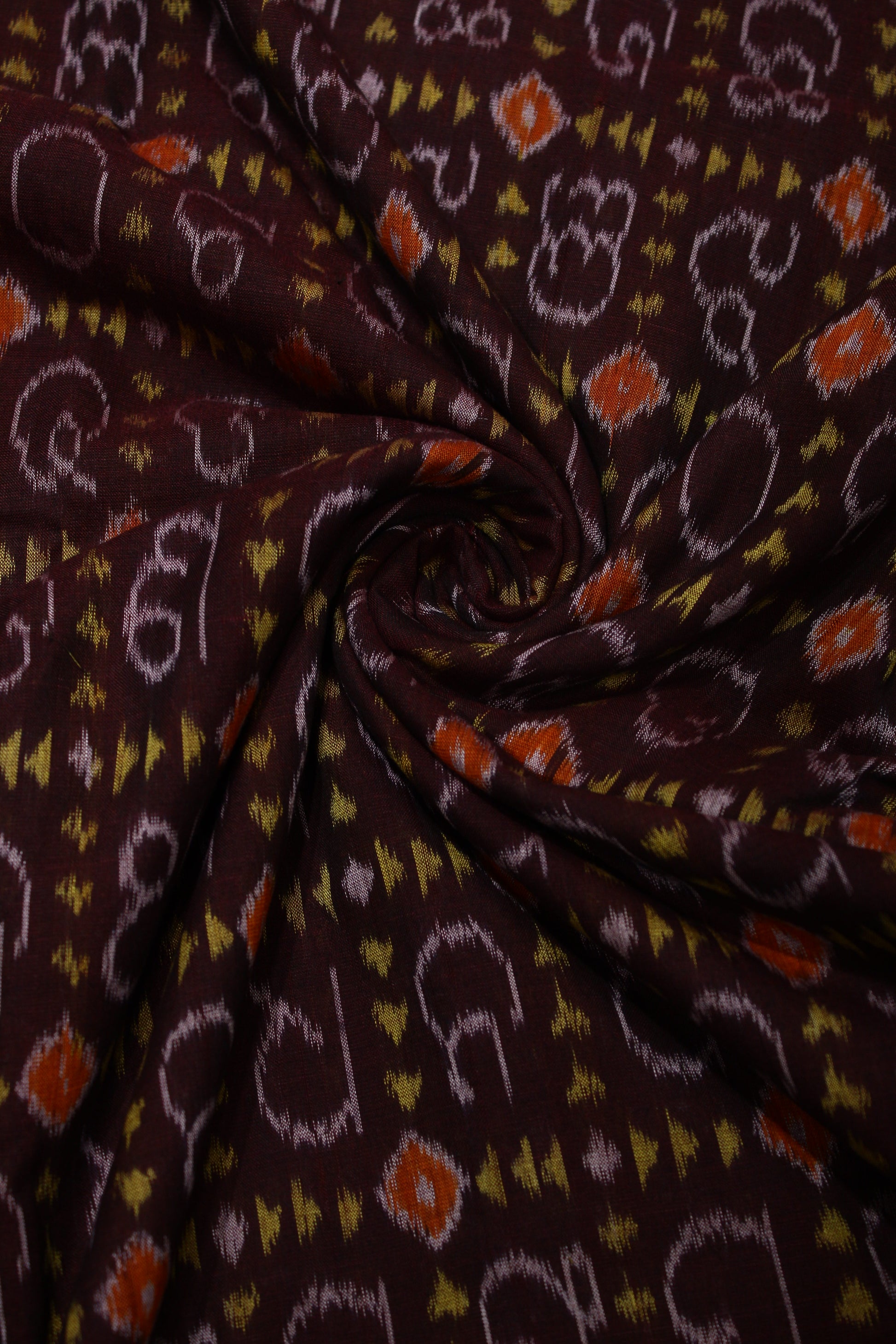 Coffe Odia Barnamala Sambalpuri Ikat Cotton Fabric