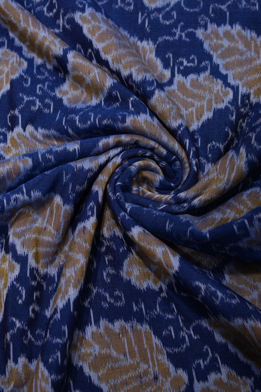 Sky Blue Leaf Design Sambalpuri Ikat Cotton Fabric