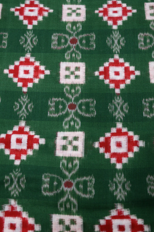 Green Pasapali Sambalpuri Ikat Cotton Fabric