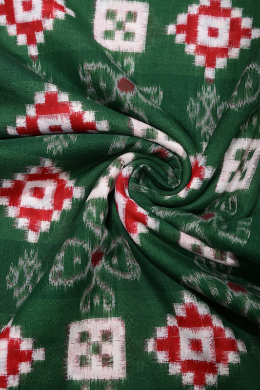 Green Pasapali Sambalpuri Ikat Cotton Fabric