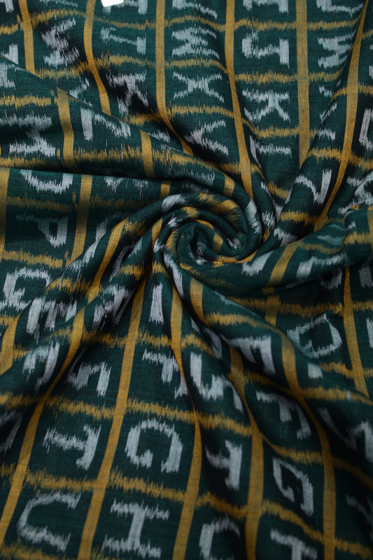 Green English Alphabet Sambalpuri Ikat Cotton Fabric