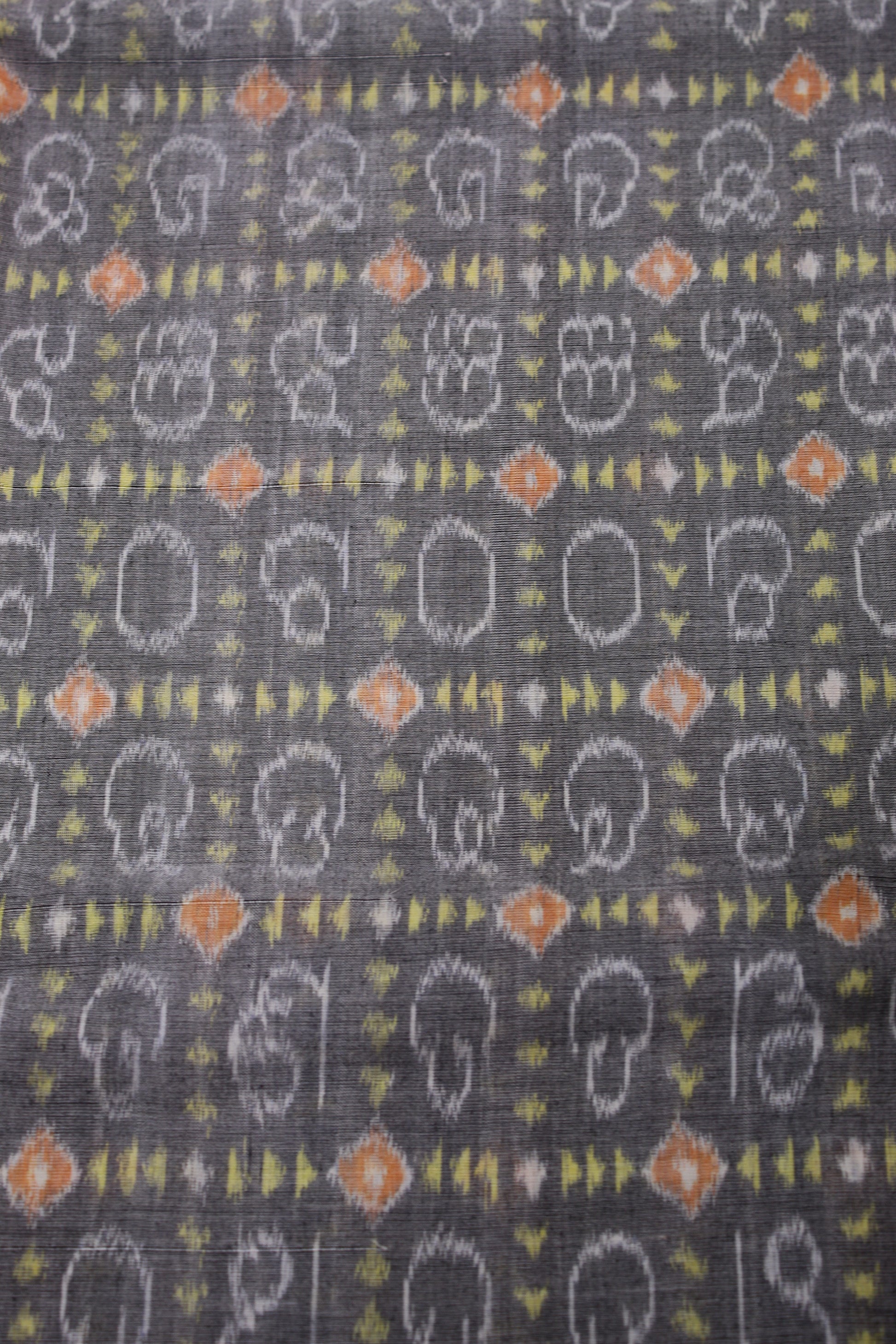 Faded Black Odia Barnamala Sambalpuri Ikat Cotton Fabric 