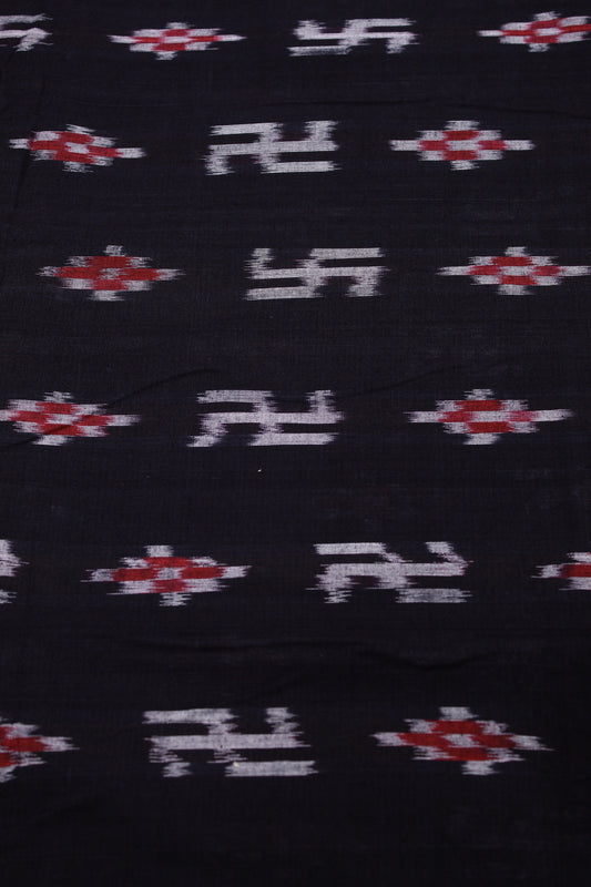 Black Pasapali Swastik Sambalpuri Ikat Cotton Fabric