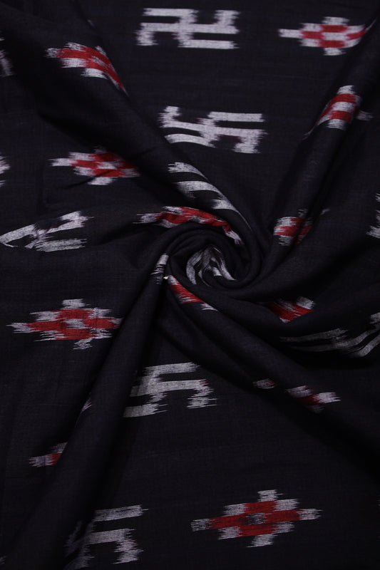 Black Pasapali Swastik Sambalpuri Ikat Cotton Fabric