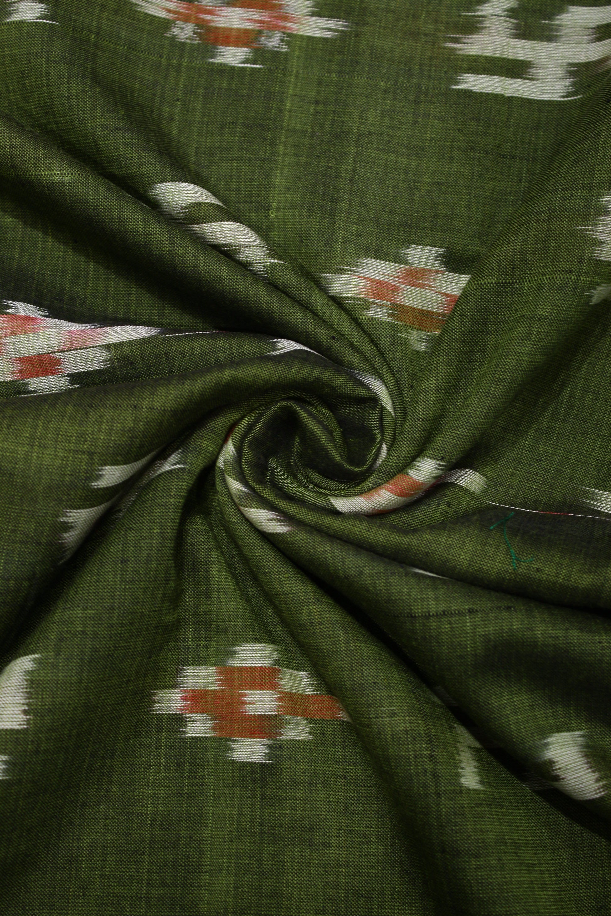 Green Pasapali Swastik Sambalpuri Ikat Cotton Fabric