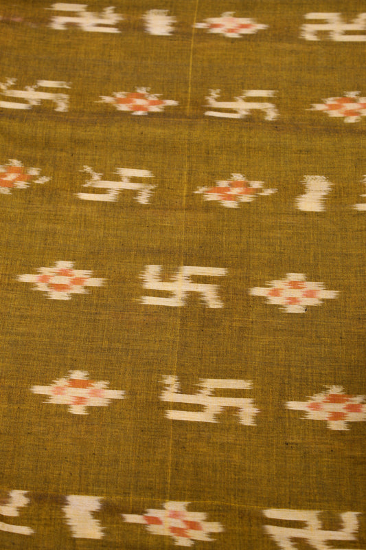 Yellow Pasapali Swastik Sambalpuri Ikat Cotton Fabric