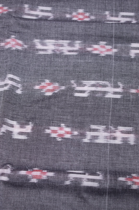 Light Grey Pasapali Swastik Sambalpuri Ikat Cotton Fabric