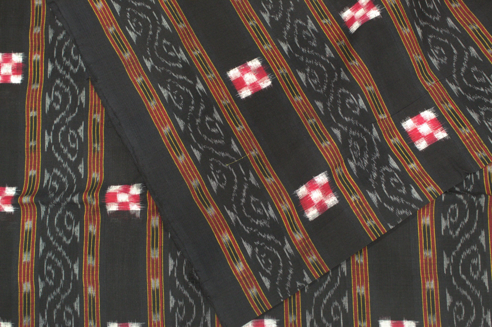 Black Pasapali Motif Odisha Ikat Sambalpuri Cotton Fabric