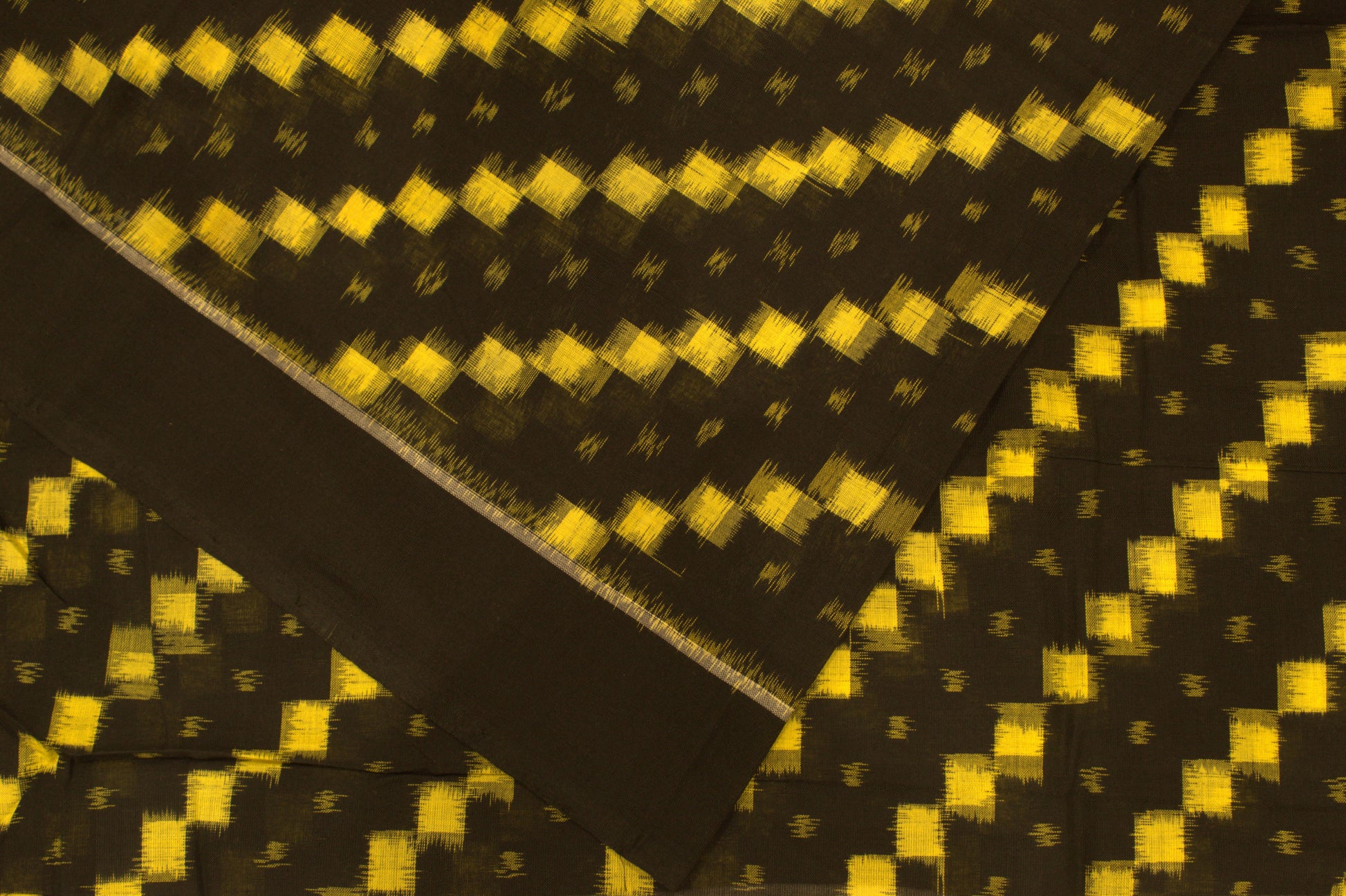 Black Yellow Tipa Design Sambalpuri Ikat Cotton Fabric