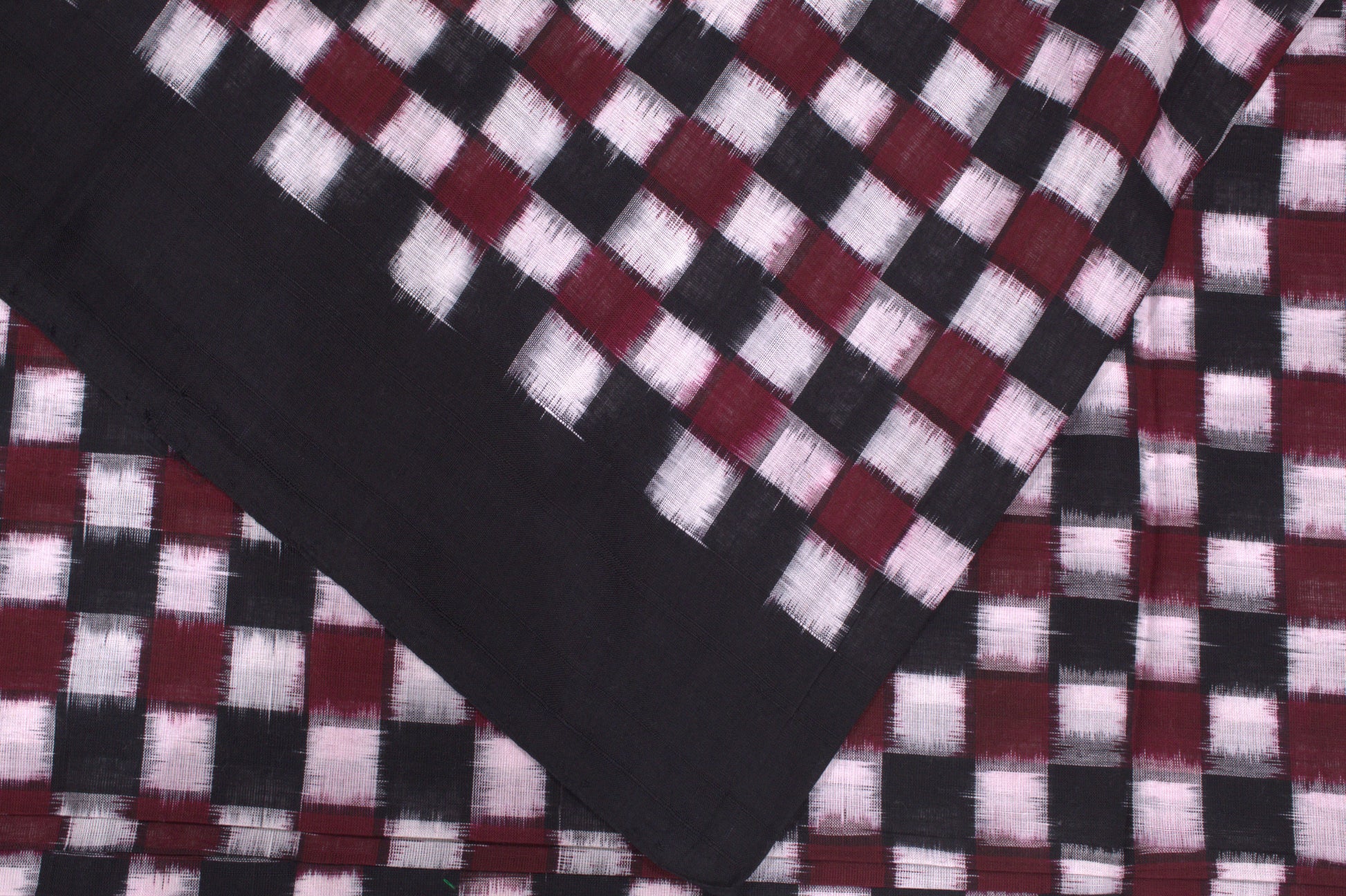 Black With Maroon & White Pasapalli Sambalpuri Ikat Cotton Fabric