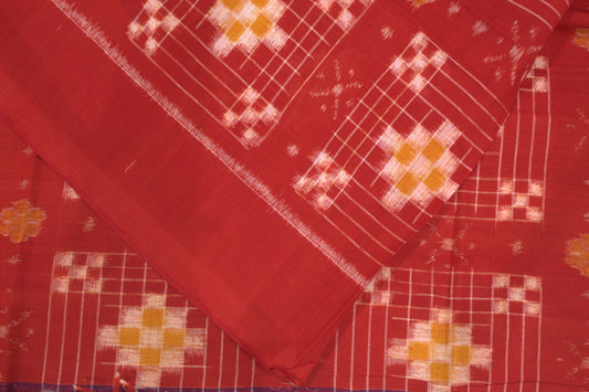 Red Pasapali Theme Sambalpuri Ikat Cotton Fabric