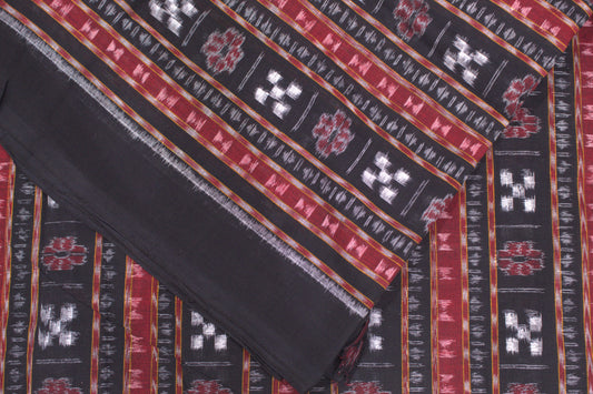 Black Red Pasapali Theme Sambalpuri Ikat Cotton Fabric