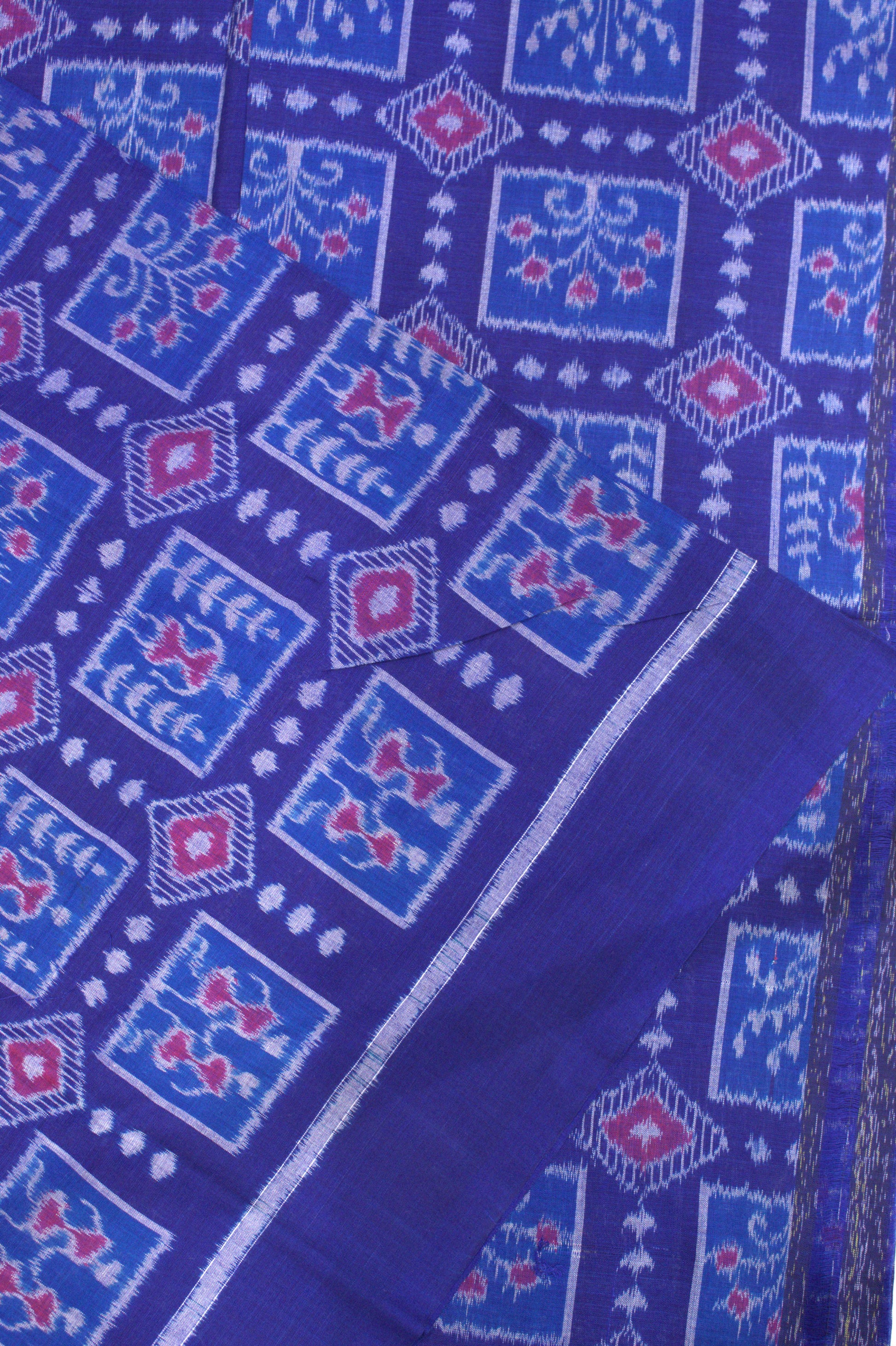 Dark Blue Tribal Theme Sambalpuri Ikat Cotton Fabric