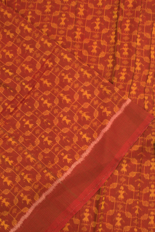 Reddish Orange Tribal Sambalpuri Ikat Cotton Fabric