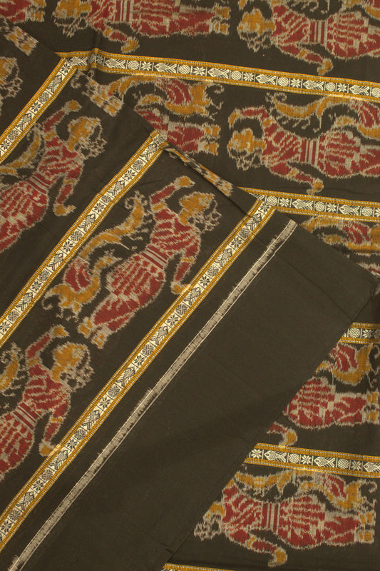 Black Nartaki With Fish Motif Sambalpuri Ikat Cotton Fabric