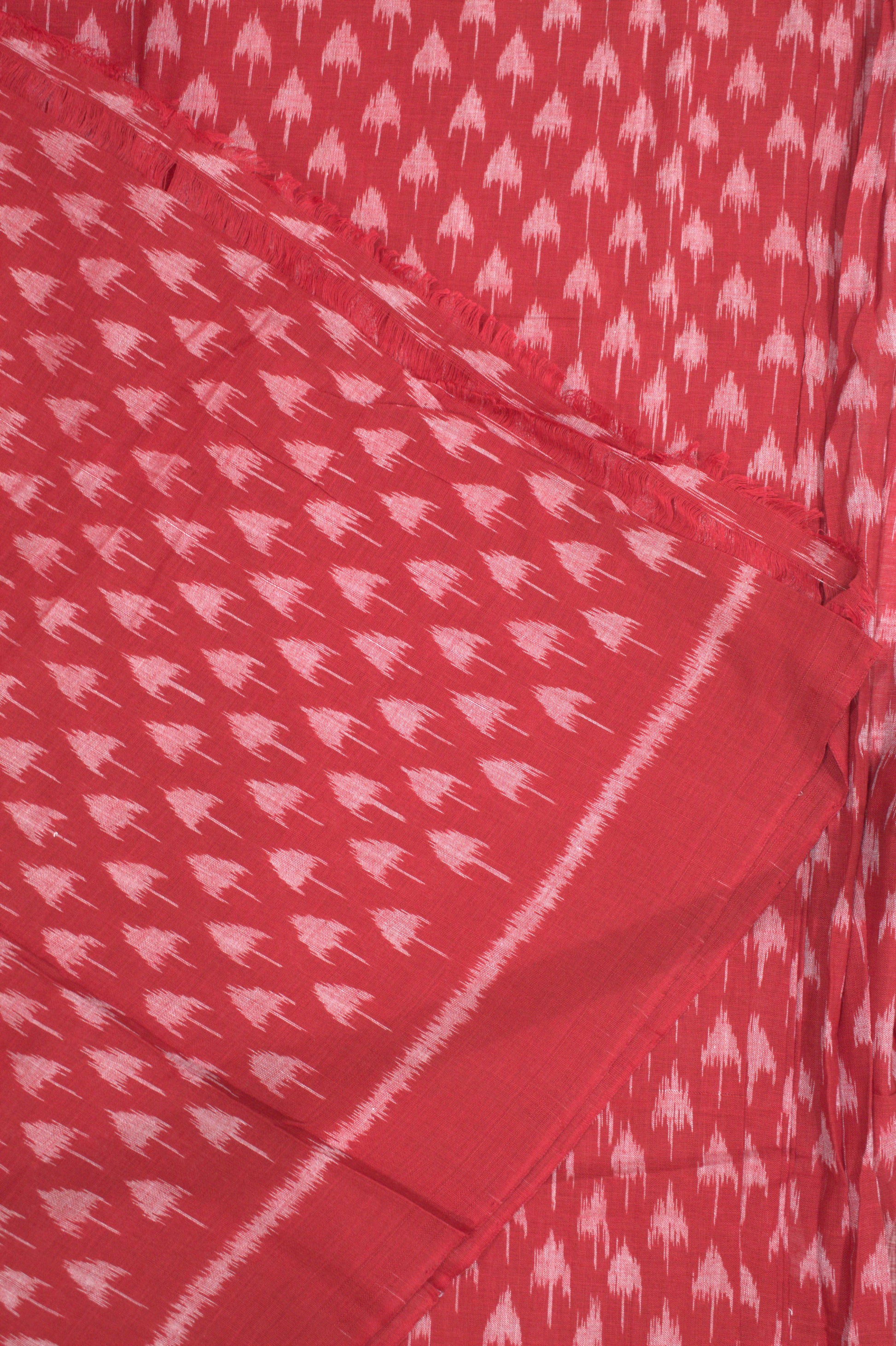 Red Mushroom Theme Sambalpuri Ikat Cotton Fabric