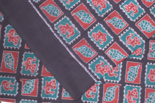 Black Sankha Theme Sambalpuri Ikat Cotton Fabric