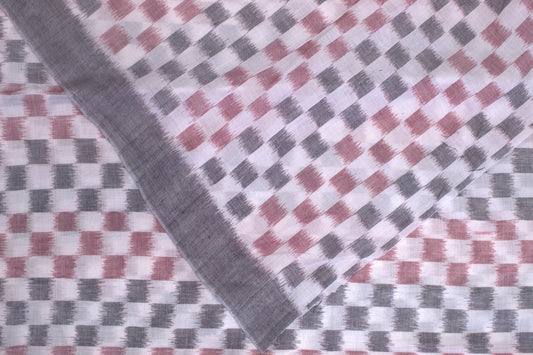 White Red Tipa Design Sambalpuri Ikat Cotton Fabric